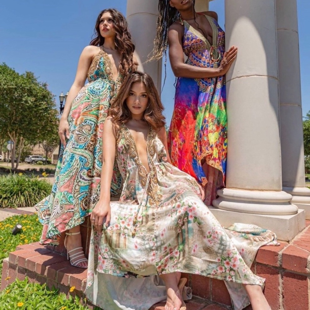 Key West Beach Vibes Manish Vaid Vibrant Multicolor Collector’s Maxi Dress - Picture 3 of 6